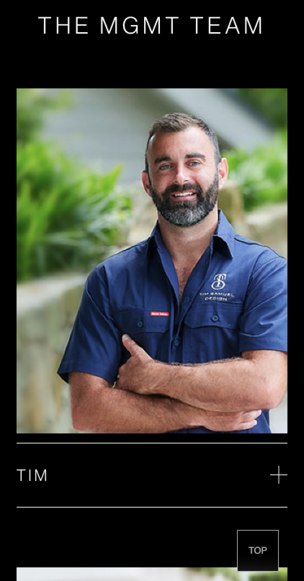 TSD business owner Tim Samuel- meet the team screen, mobile view