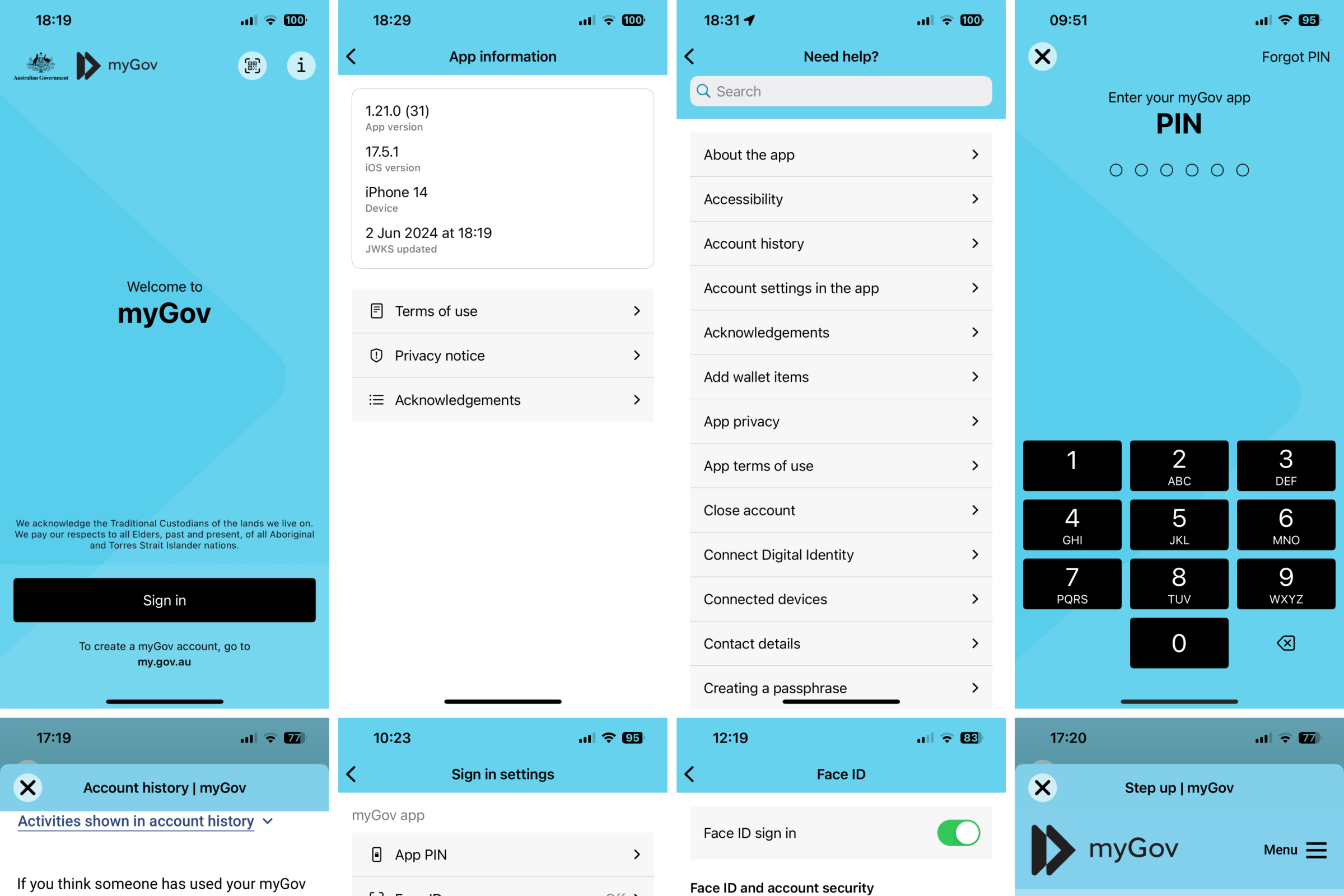 mygov mobile app screens